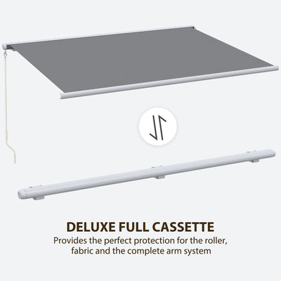 Outsunny 4x3m Full Cassette Electric/Manual Retractable Awning with LED Light and Remote Controller, Sun Canopies for Patio Door Window, Grey 