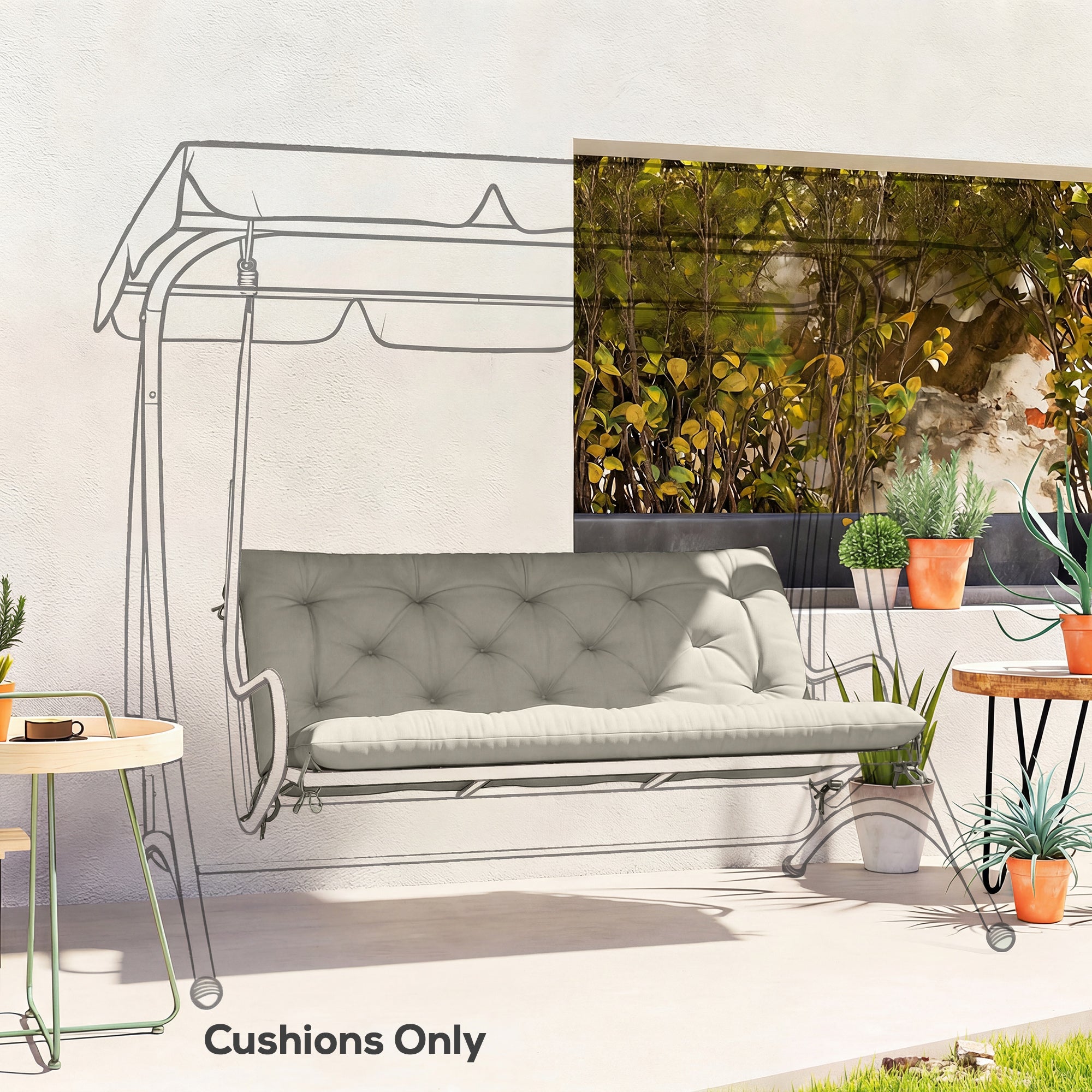 Outsunny Garden Bench Cushion, 2 Seater Swing Chair Cushion, Seat Pad with Ties for Indoor and Outdoor Use, 110 x 120 cm 