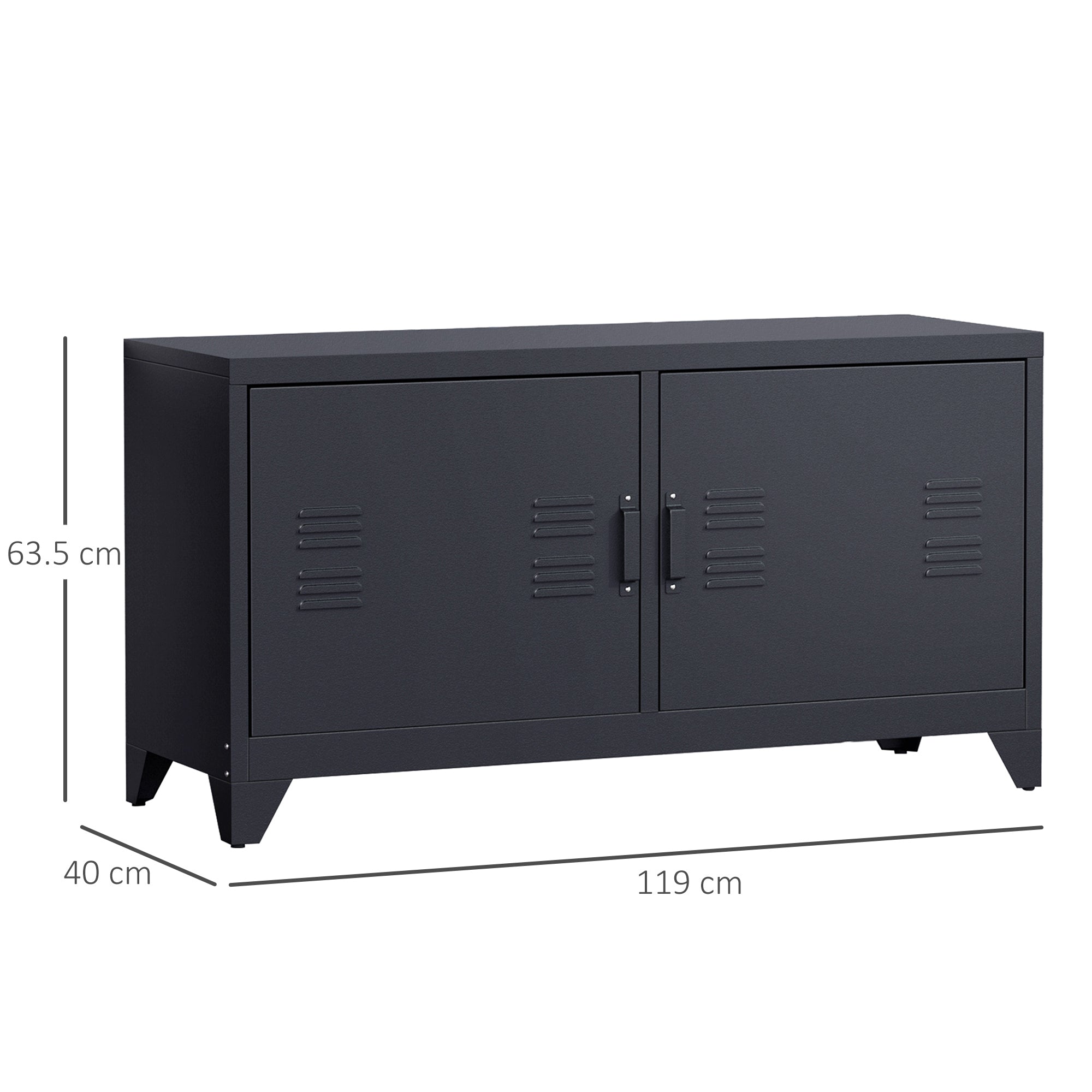 HOMCOM Steel TV Stand Cabinet, Industrial TV Unit for TVs up to 50", TV Table with 2 Doors, Adjustable Shelf and 4 Cable Holes for Living Room, Black 