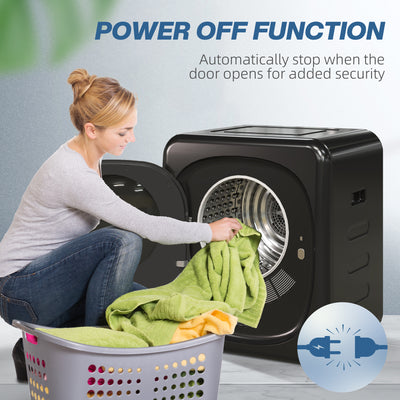 HOMCOM 4kg Vented Tumble Dryer with Deodorize, Smart Mode, 800W Compact Tumble Dryer with Stainless Steel Tub, Front Load, for Flat, Home, RVs, Black 