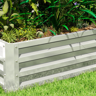 Outsunny Raised Beds for Garden, Galvanized Outdoor Planters, for Herbs and Vegetables, Use for Patio, Backyard, Balcony, Silver 
