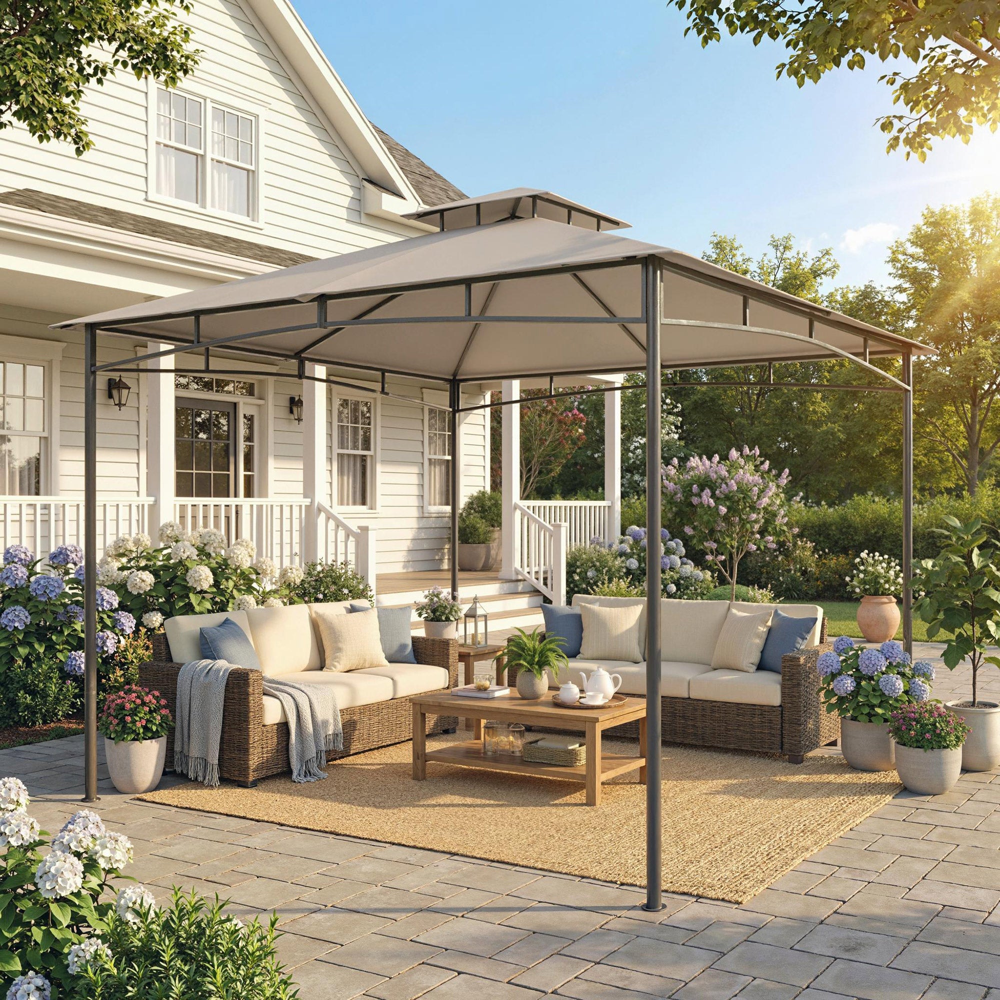 Outsunny 3 x 3 m Gazebo, Garden Gazebo with 2-Tier Roof, Metal Frame, Khaki 