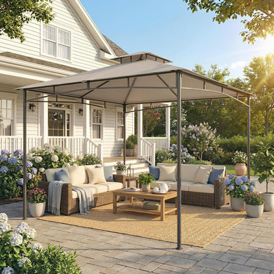Outsunny 3 x 3 m Gazebo, Garden Gazebo with 2-Tier Roof, Metal Frame, Khaki 