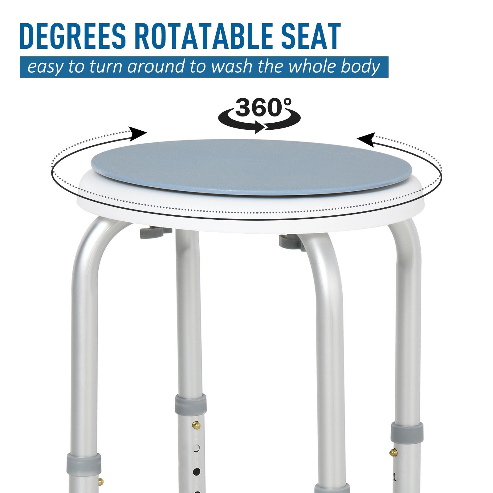 HOMCOM 360° Swivel Shower Chair, Height Adjustable Aluminium Shower Stool with Non-Slip Feet for Disabled, Elderly, Blue 