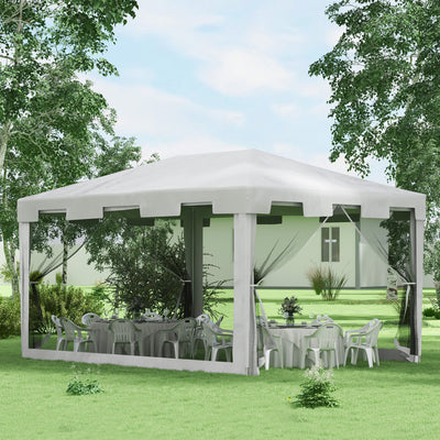 Outsunny 4 x 3 m Party Tent Wedding Gazebo Outdoor Waterproof PE Canopy Shade with Panel 