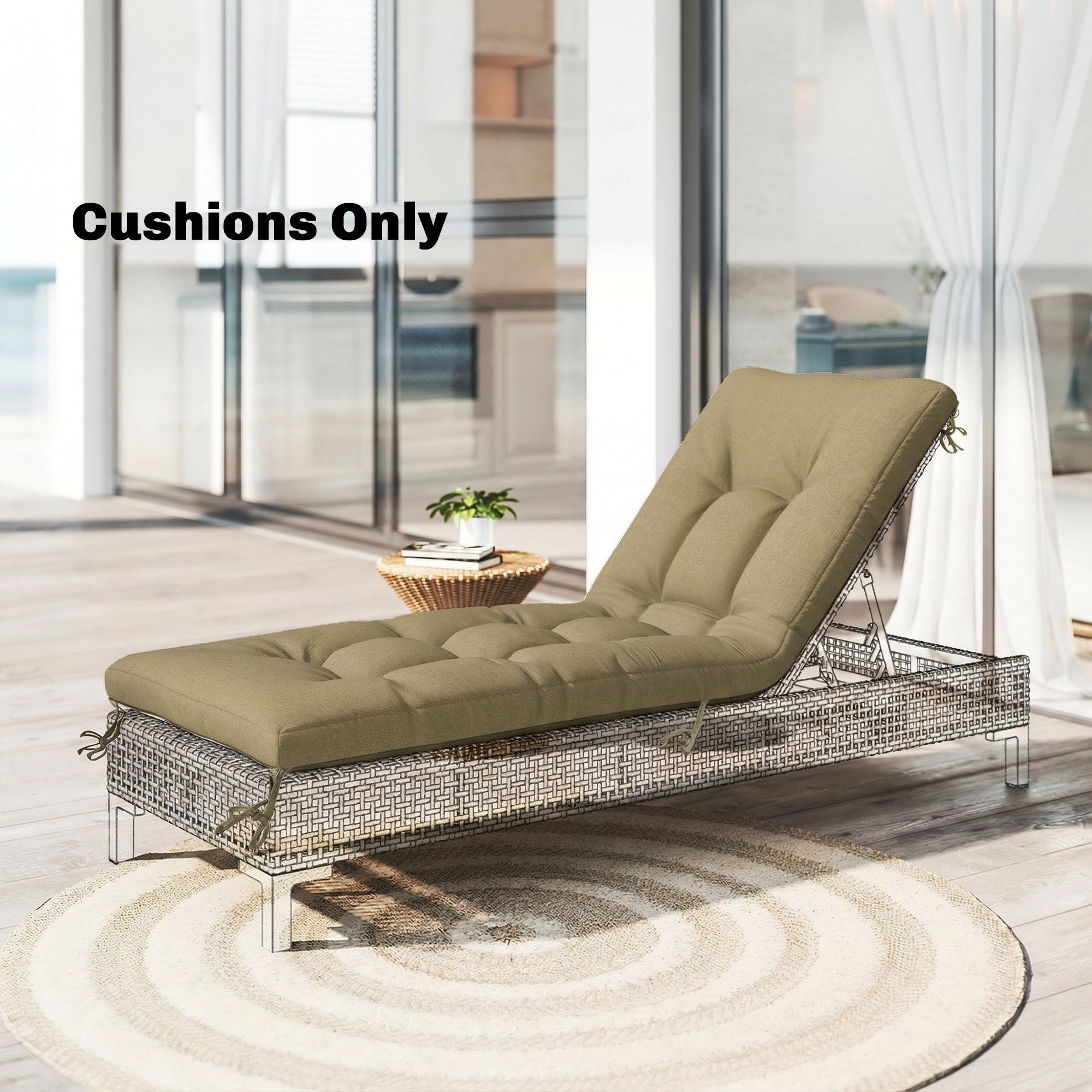 Outsunny Sun Lounger Cushion, Memory Foam Patio Chair Cushion with Ties, Outdoor Seat Pad Fits 190 x 60 cm Lounger, Sand 