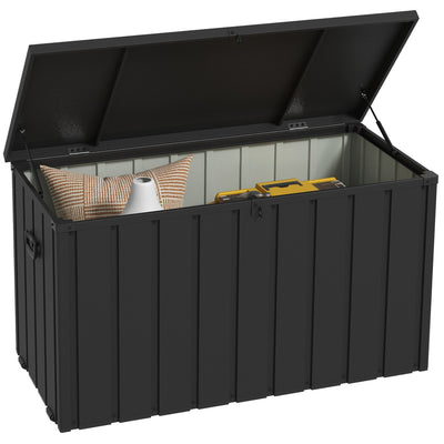 Outsunny 450L Galvanised Steel Garden Storage Box, with Wheels - Dark Grey 