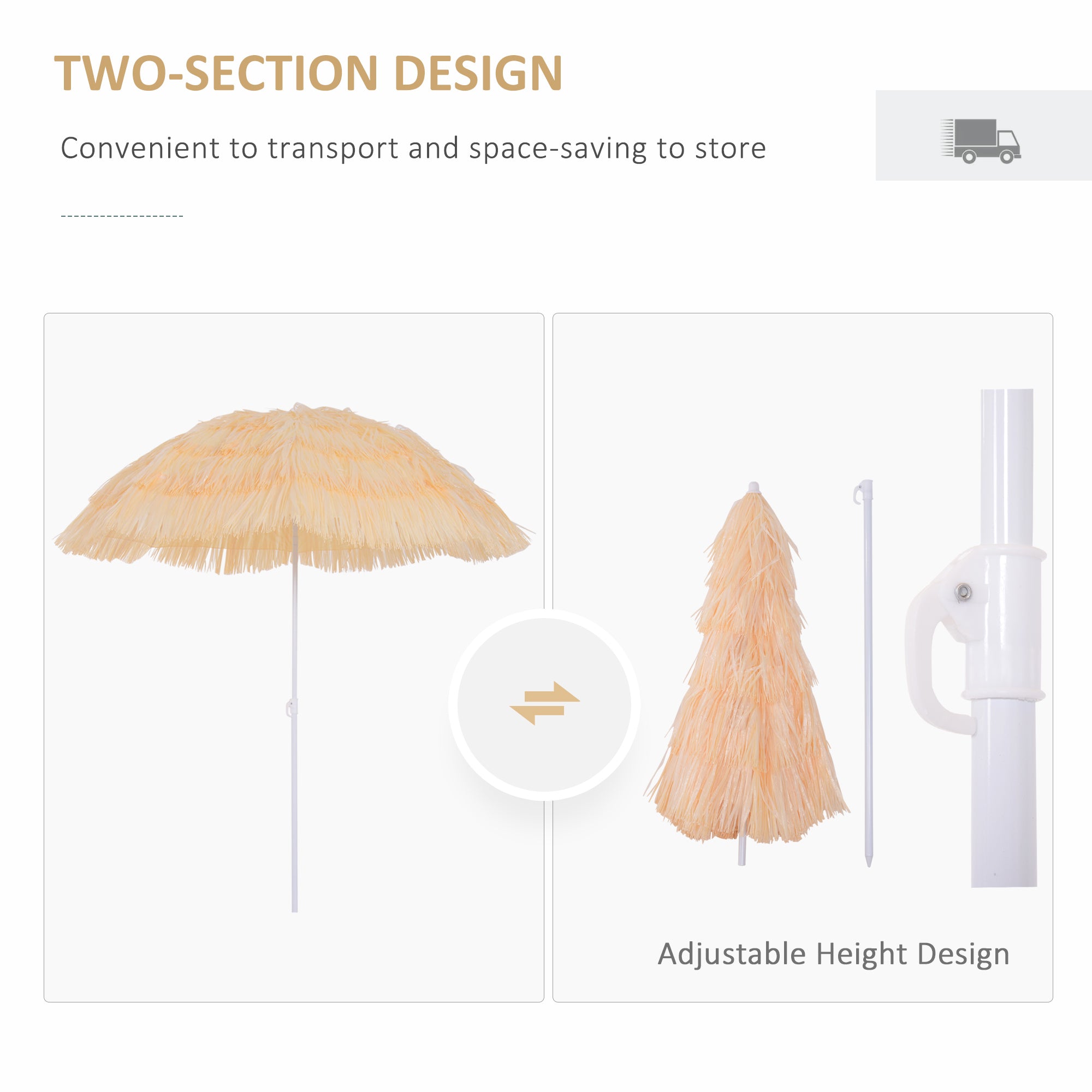Outsunny 1.6m Patio Garden Hawaii Beach Sun Umbrella Sunshade Hawaiian Folding Tilting Crank Parasol (Wheat) 