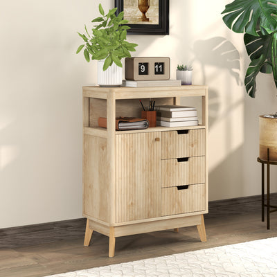 HOMCOM Small Sideboard with Drawers and Adjustable Shelf - Nature Wood Finish 