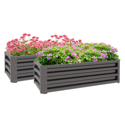 Outsunny Steel Raised Beds for Garden, Outdoor Planter Box, Set of 2, for Flowers, Herbs and Vegetables, Dark Grey 