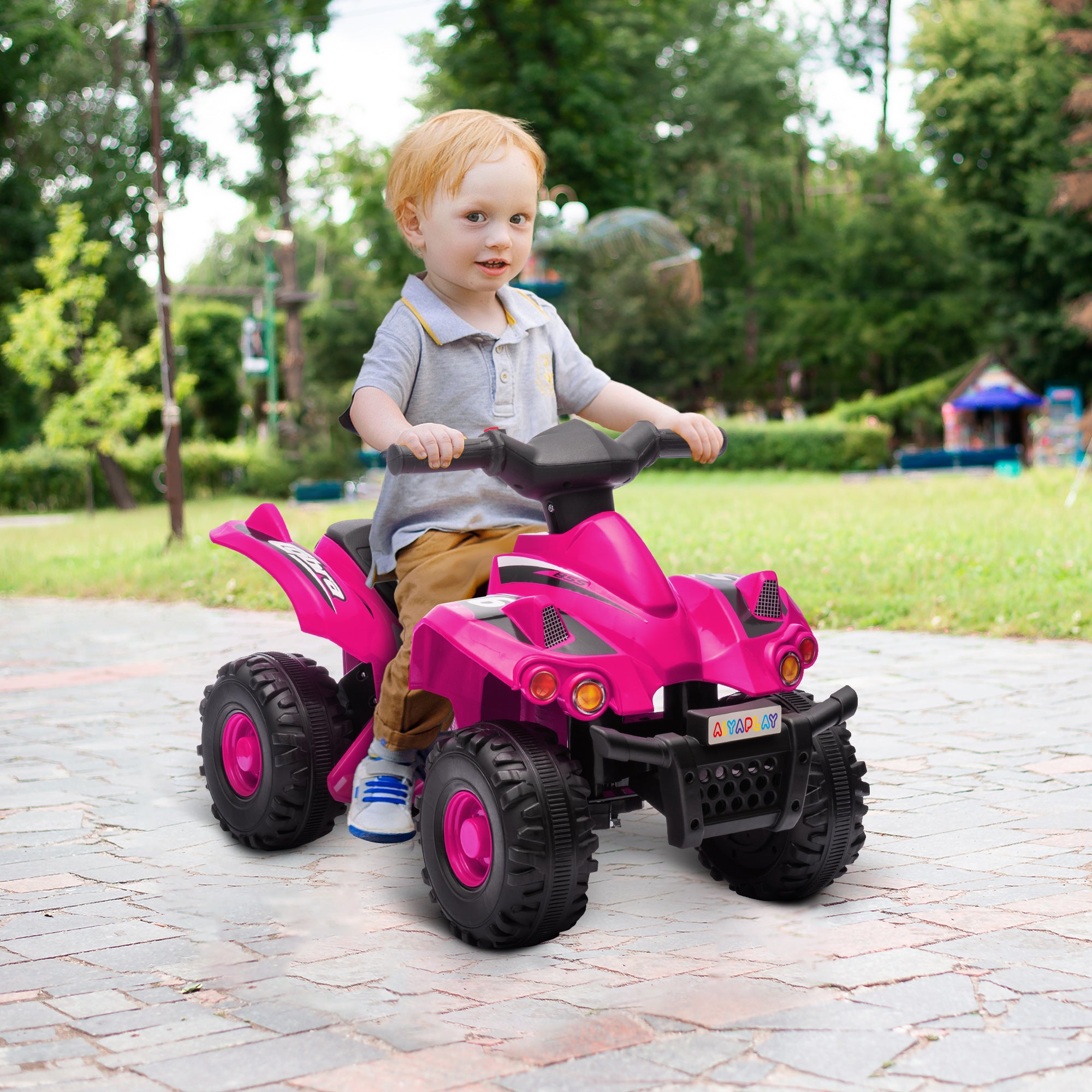 AIYAPLAY 6V Kids Electric Quad Bike w/ Music, Forward Function, for 2-6 Years, Pink 