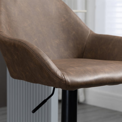 HOMCOM Bar Stools Set of 2, Height Adjustable Swivel Barstools, PU Leather Kitchen Stools with Backs, Armrests and Footrest for Home, Counter and Dining Room, Dark Brown 
