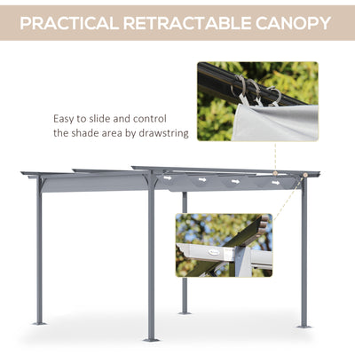 Outsunny 3.5M X 3.5M Metal Pergola Gazebo Awning Retractable Canopy Outdoor Garden Sun Shade Shelter Marquee Party BBQ, Grey 
