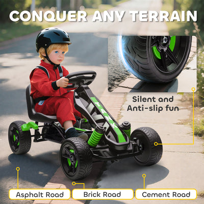 AIYAPLAY Pedal Go Kart for Kids Aged 3-6 Years, with Freewheel System, Brake, EVA Anti-Slip Wheels, Green 