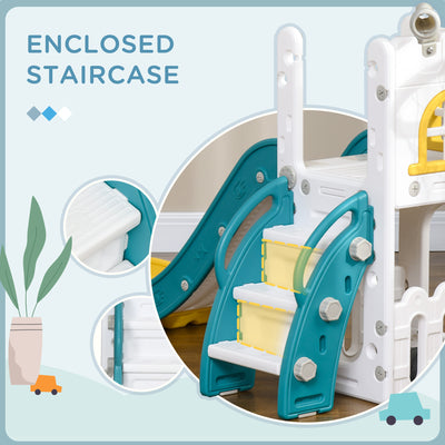 AIYAPLAY 4 in 1 Toddler Slide with Basketball Hoop, Climber, Telescope, Storage Basket, for Ages 1-3 Years, Yellow 