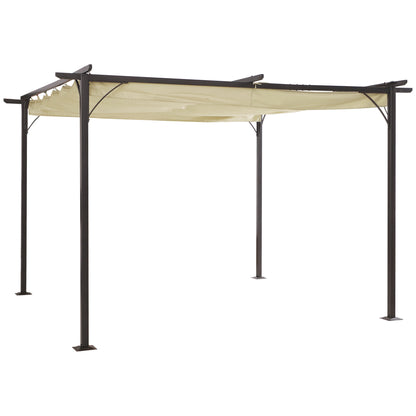 Outsunny 3.5M X 3.5M Metal Pergola Gazebo Awning Retractable Canopy Outdoor Garden Sun Shade Shelter Marquee Party BBQ, Beige 