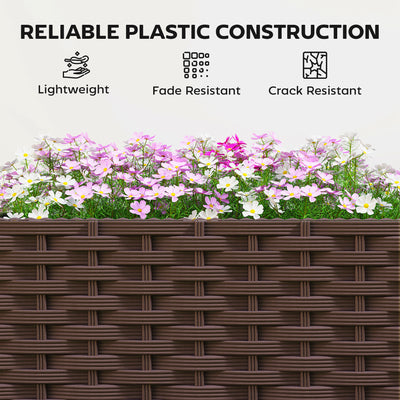 Outsunny Raised Garden Bed with Trellis, Tomato Cage with Lockable Wheels, Self Watering Planter Box with Drainage Holes, Brown 