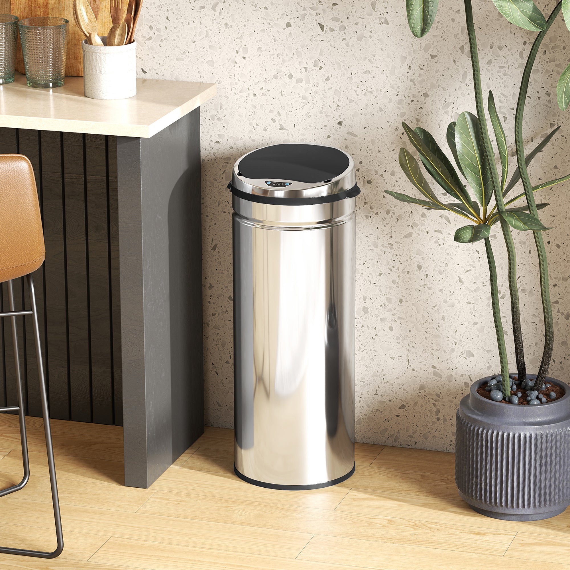 HOMCOM 50L Stainless Steel Sensor Bin - Silver Tone 