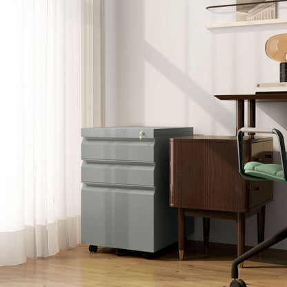 Vinsetto 3 Drawer Filling Cabinet, Mobile Metal File Cabinet with Anti-tilt Design for Letter, A4, Legal Size, Grey 