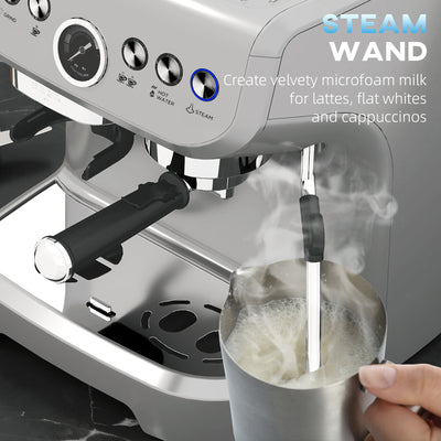 HOMCOM 15 Bar Coffee Machine, with Adjustable Grind, Steamer and Accessories - Silver Colour 