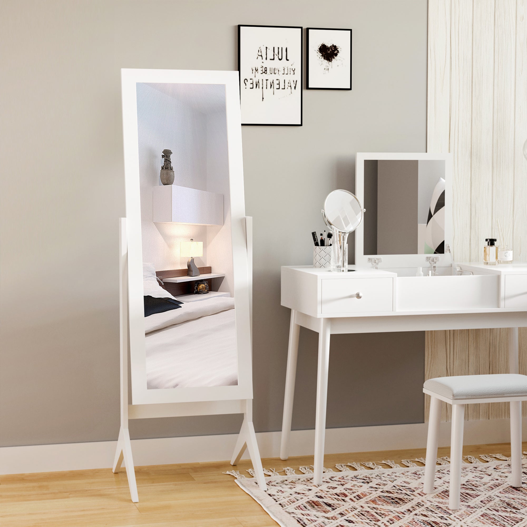 HOMCOM Freestanding Dressing Mirror Bedroom Tall Adjustable Angle 148x47cm White 