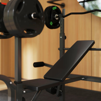 SPORTNOW Adjustable Weight Bench with Bench Press Rack, Preacher Curl Bench, Leg Extension and Lat Pull Down Machine, Incline or Flat Workout Bench for Home Gym Strength Training Weight Lifting 