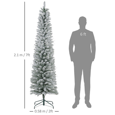 HOMCOM 7ft Artificial Snowy Pencil Christmas Tree - White 