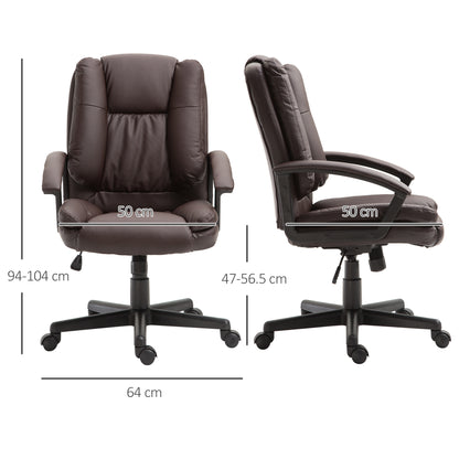 HOMCOM Office Chair, Computer Desk Chair, Mid Back Executive Chair with Adjustable Height and Swivel Rolling Wheels for Home Study, Brown 