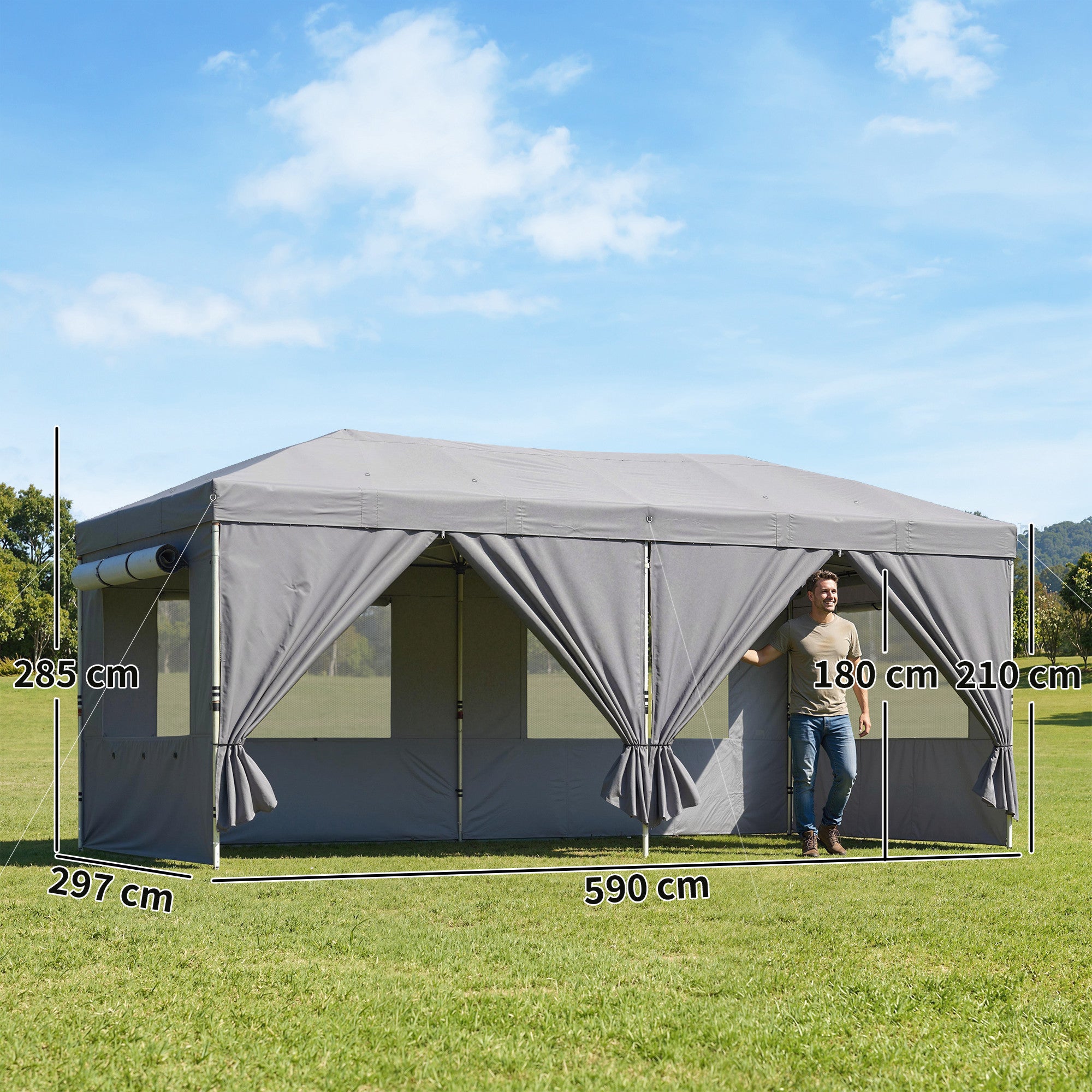 Outsunny 3 x 6 m Pop Up Canopy with UV50+ Protection Garden Gazebo with 6 Sidewalls, Dark Grey 