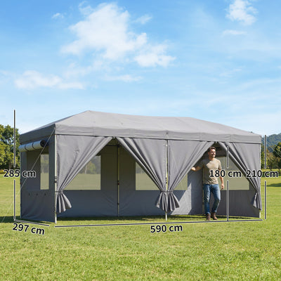 Outsunny 3 x 6 m Pop Up Canopy with UV50+ Protection Garden Gazebo with 6 Sidewalls, Dark Grey 