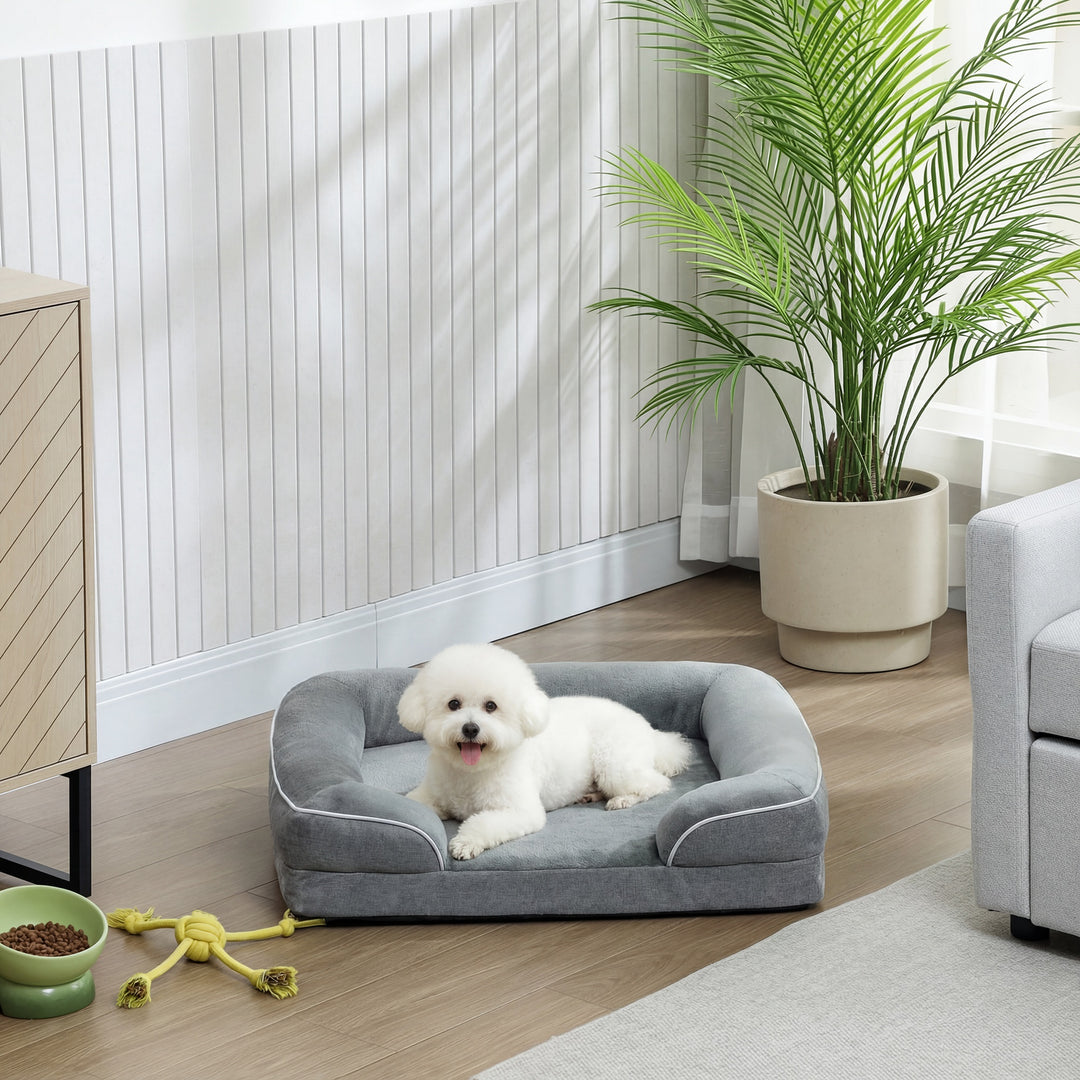 PawHut Dog Sofa Bed, Washable Pet Bed with Removable Cover and Non-Slip Bottom for Cats and Small Dogs, Grey 