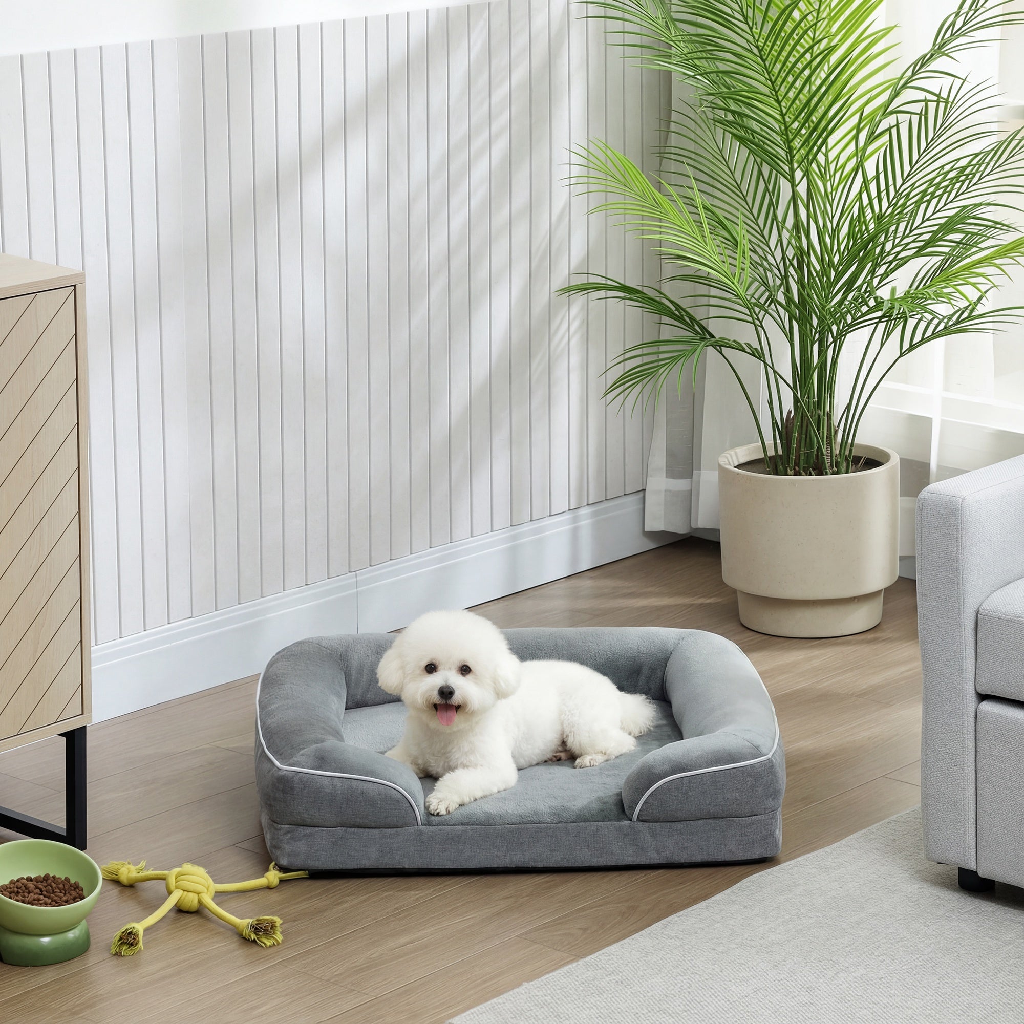 PawHut Dog Sofa Bed, Washable Pet Bed with Removable Cover and Non-Slip Bottom for Cats and Small Dogs, Grey 