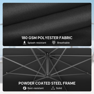 Outsunny 3 m Overhanging Cantilever Parasol, with Cross Base - Black 