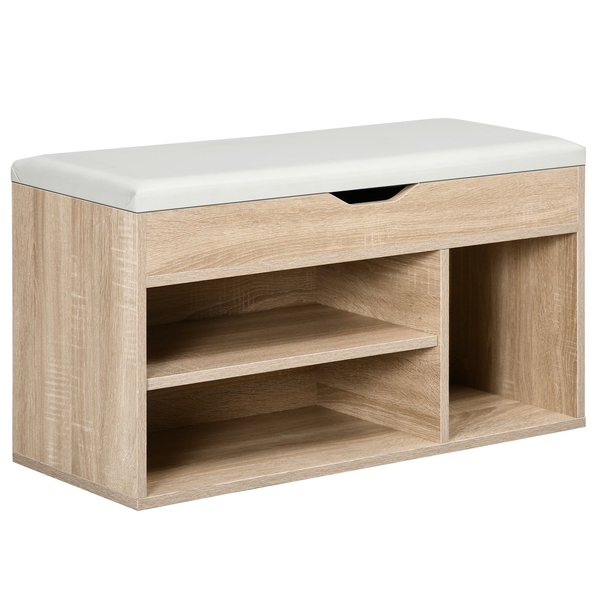 HOMCOM Shoes Cabinet Bench Hidden Storage Padded Seat Organiser Footwear Rack Hallway Oak Tone 