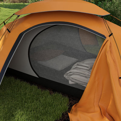 Outsunny Aluminium Frame Camping Tent Dome Tent with Removable Rainfly, 2000mm Waterproof, for 1-2 Man, Orange 