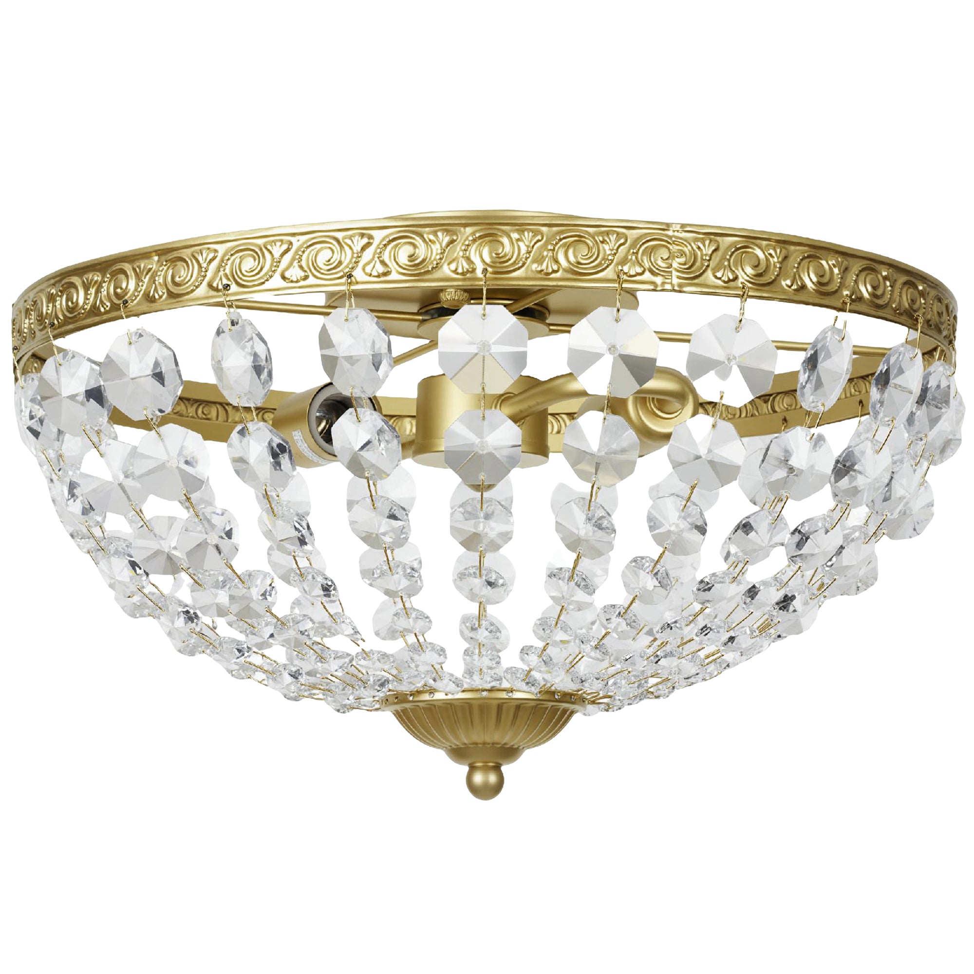 HOMCOM Crystal Chandelier Ceiling Light with 168 Octagonal Beads, Vintage 2-Light Flush Mount Ceiling Light for Living Room, Bedroom, Hallway, Dining Room, Gold Tone 