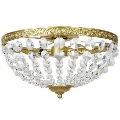 HOMCOM Crystal Chandelier Ceiling Light with 168 Octagonal Beads, Vintage 2-Light Flush Mount Ceiling Light for Living Room, Bedroom, Hallway, Dining Room, Gold Tone 