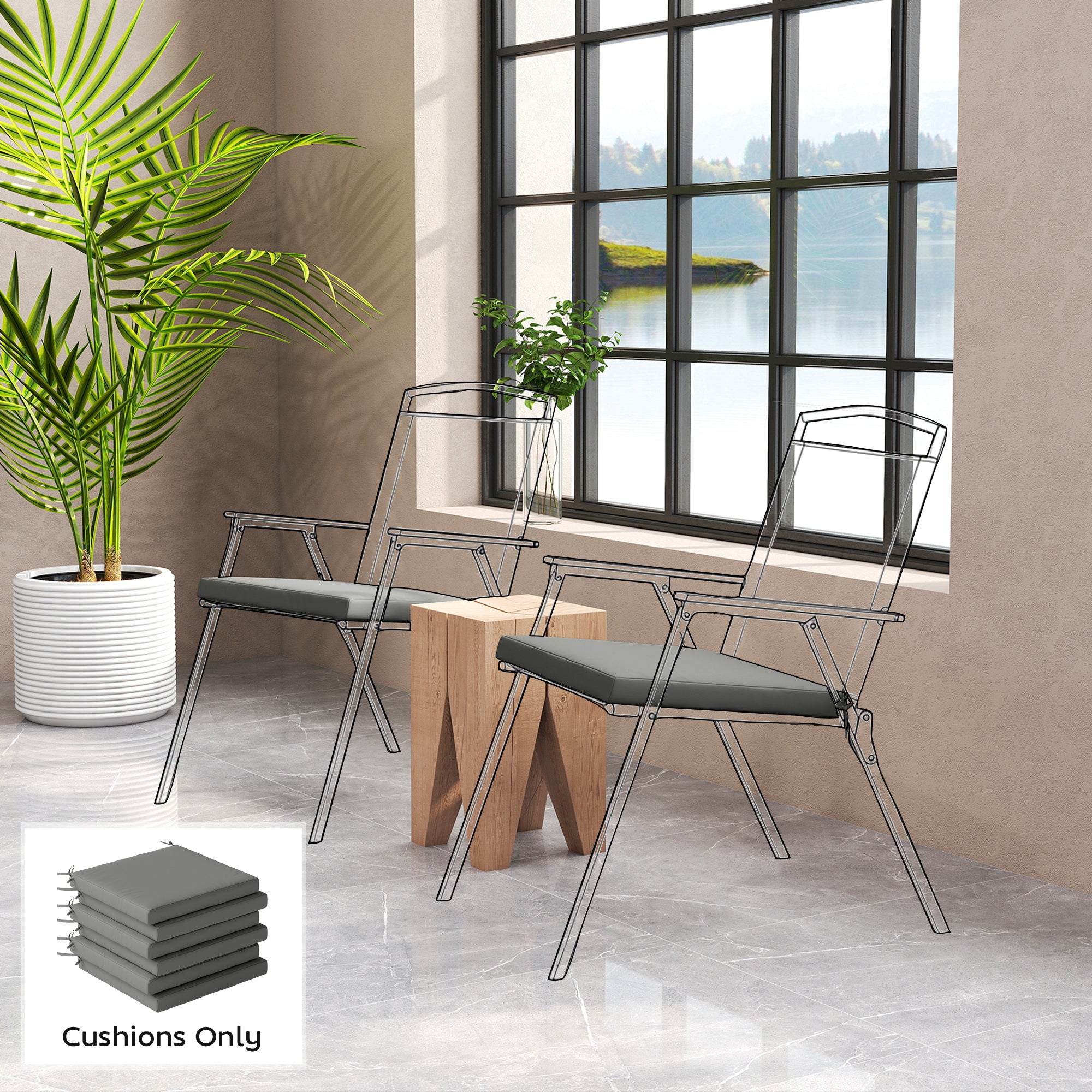 Outsunny Set of 6 Outdoor Seat Cushions with Machine Washable Cover, Water Repellent Seat Cushions Dark Grey 