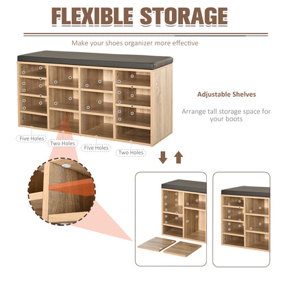 HOMCOM Multi-Storage Shoe Rack w/ 14 Compartments Cushion Moving Shelves Solid Frame Foot Pads Home Office Tidy Organisation Boots Trainers Brown 