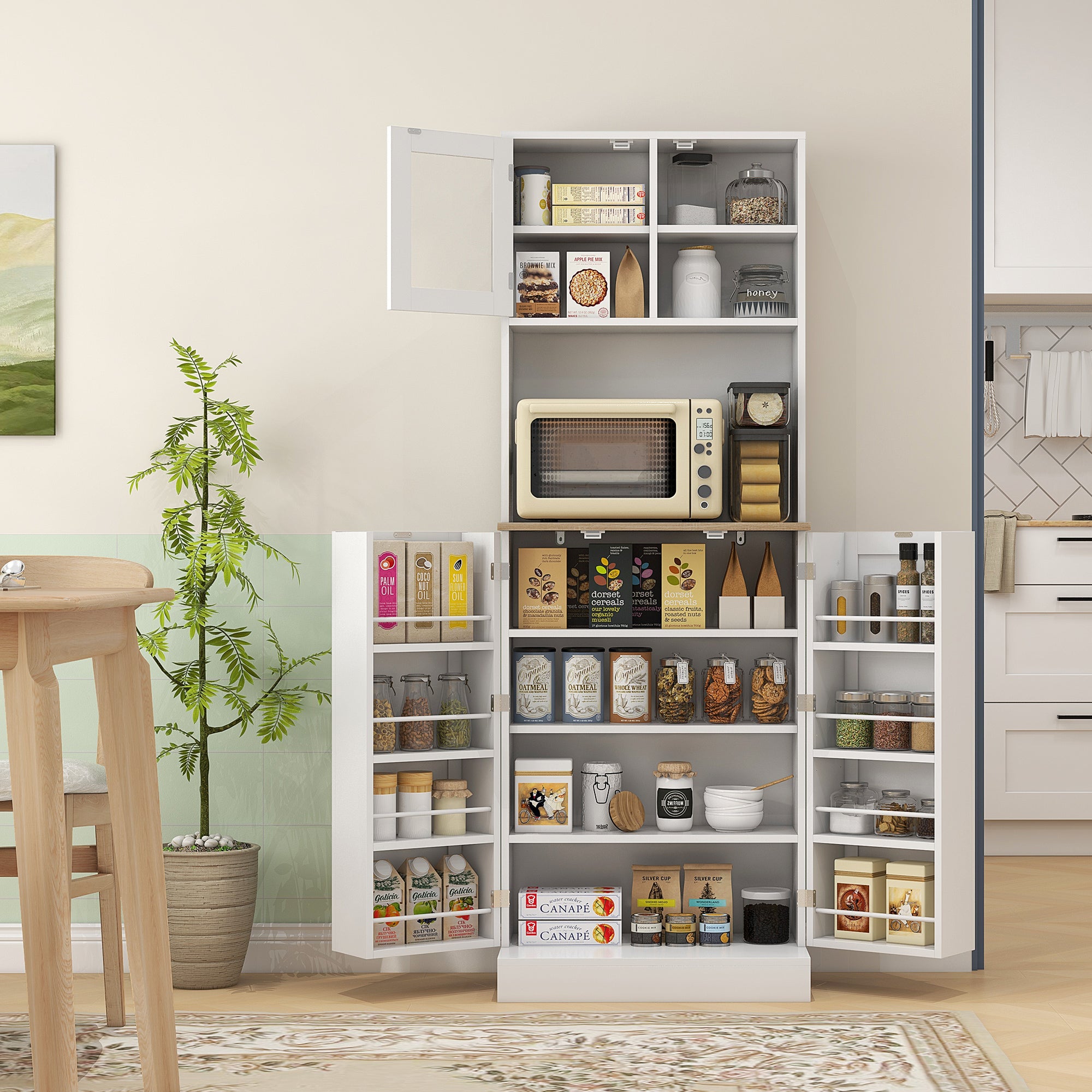HOMCOM Two-Part Kitchen Storage Cabinet - White 