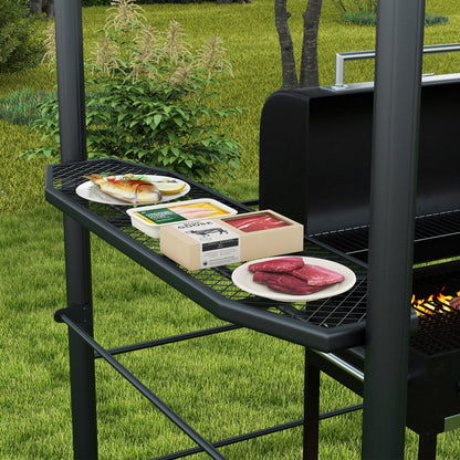 Outsunny 2.4 x 1.5m Outdoor Grill Gazebo with Side Shelves, PC Board Roof, Dark Grey 