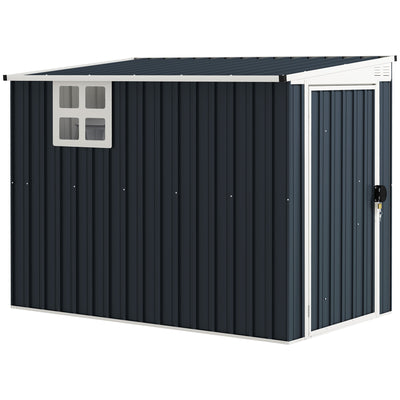 Outsunny 7.6 x 4ft Garden Metal Shed, Outdoor Storage Shed with Window, 2 Vents and Lockable Door for Garden, Patio, Dark Grey 
