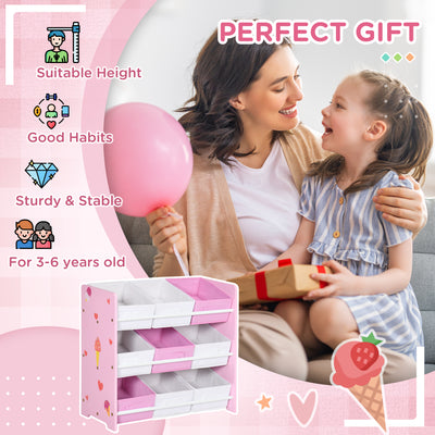 ZONEKIZ Kids Storage Rack, with Nine Removable Baskets, for Nursery, Bedroom, Playroom - Pink 