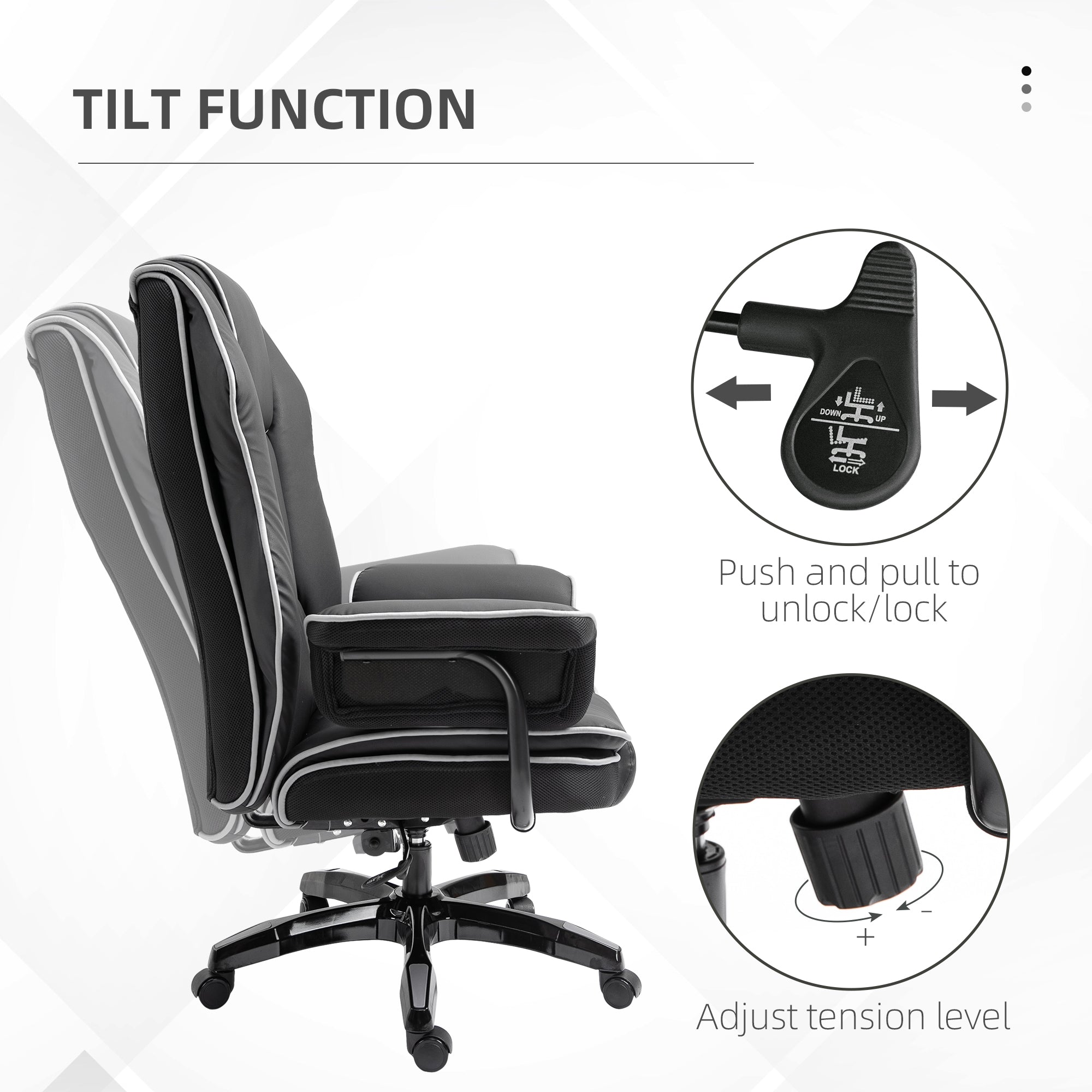 Vinsetto Executive Office Chair, PU Leather High Back Desk Chair with Height Adjustable, Reclining Swivel Computer Chair for Home, Black 