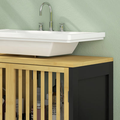 HOMCOM Bamboo-Blend Retro Cut-Out Under Sink Cabinet 