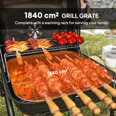 Outsunny Charcoal Barbecue Grill Portable BBQ Grill with 1840 cm² Cooking Area, 3 Shelves, Adjustable Vent, Lockable Lid, Wheels for Outdoor Cooking, Garden Party, Red 