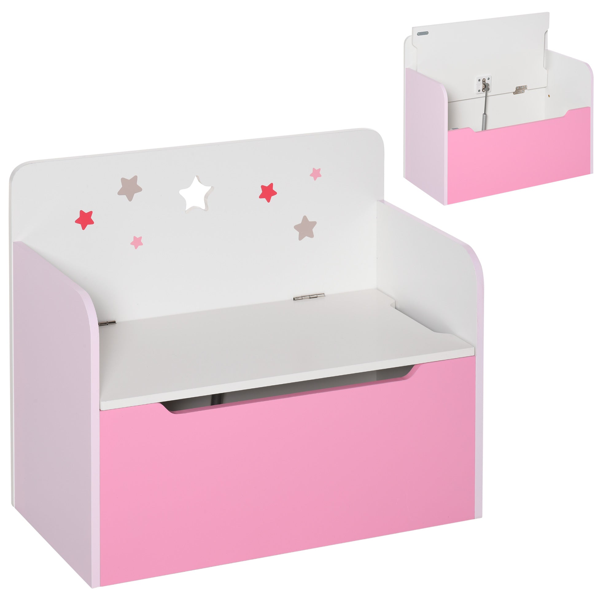 HOMCOM Kids Wooden Toy Box Children Storage Chest Bench Organiser Safety Hinge Bedroom Playroom Furniture Pink 
