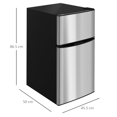HOMCOM 88L Under Counter Fridge Freezer, Small Refrigerator with 5-Setting, 3 Star Freezer Rating, Black and Silver Tone 