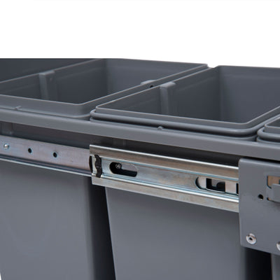 HOMCOM Kitchen Recycle Waste Bin Pull Out Soft Close Dustbin Recycling Cabinet Trash Can Grey (40L (1x20L+2x10L)) 