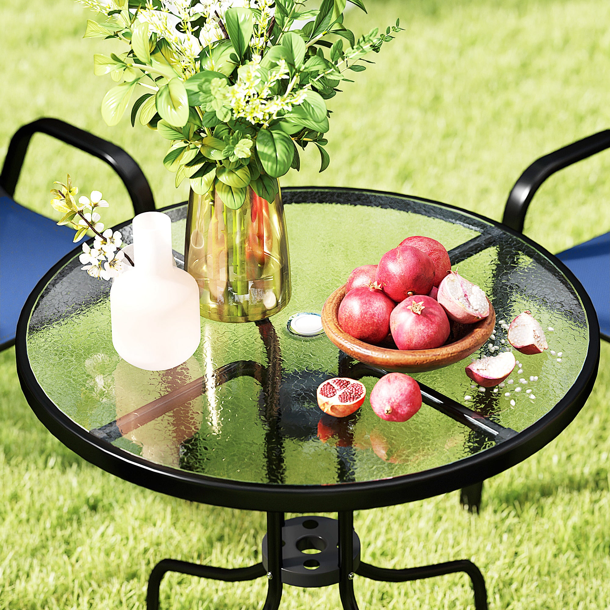 Outsunny Five-Piece Steel Patio Set, with Glass-Top Table - Dark Blue 